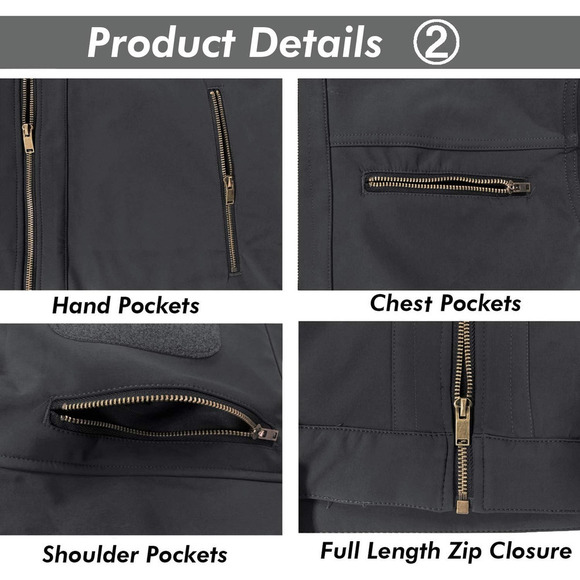 Men’s SoftShell Jacket Fleece Lined Water Resistant Tactical Coat Gray Small - Picture 6 of 6